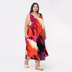 Tamsy 100% Viscose Midi Umbrella Dress with Pockets (One Size 8-18) - Orange & Multi