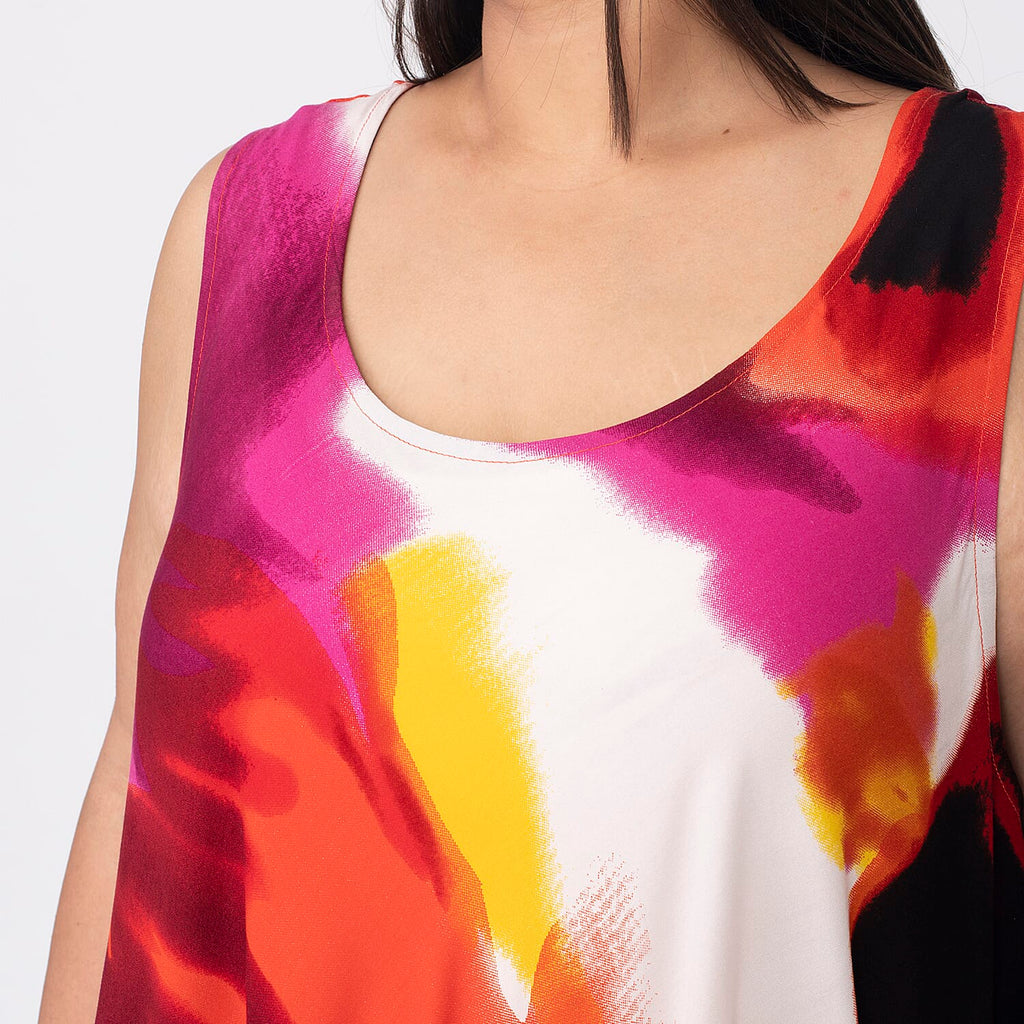 Tamsy 100% Viscose Midi Umbrella Dress with Pockets (One Size 8-18) - Orange & Multi
