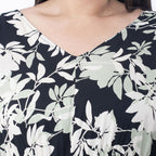 TAMSY 100% Viscose Floral Printed Dress with Elastic at Waist (One Size Curve) - Black