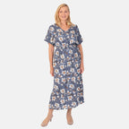 TAMSY 100% Viscose Printed Dress with Elastic At Waist  (One Size Curve) - Grey - Off White