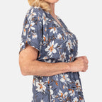 TAMSY 100% Viscose Printed Dress with Elastic At Waist  (One Size Curve) - Grey - Off White