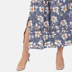 TAMSY 100% Viscose Printed Dress with Elastic At Waist  (One Size Curve) - Grey - Off White