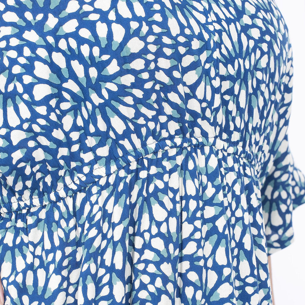 TAMSY 100% Viscose Floral Printed Dress with Elastic at Waist (One Size Curve) - Teal