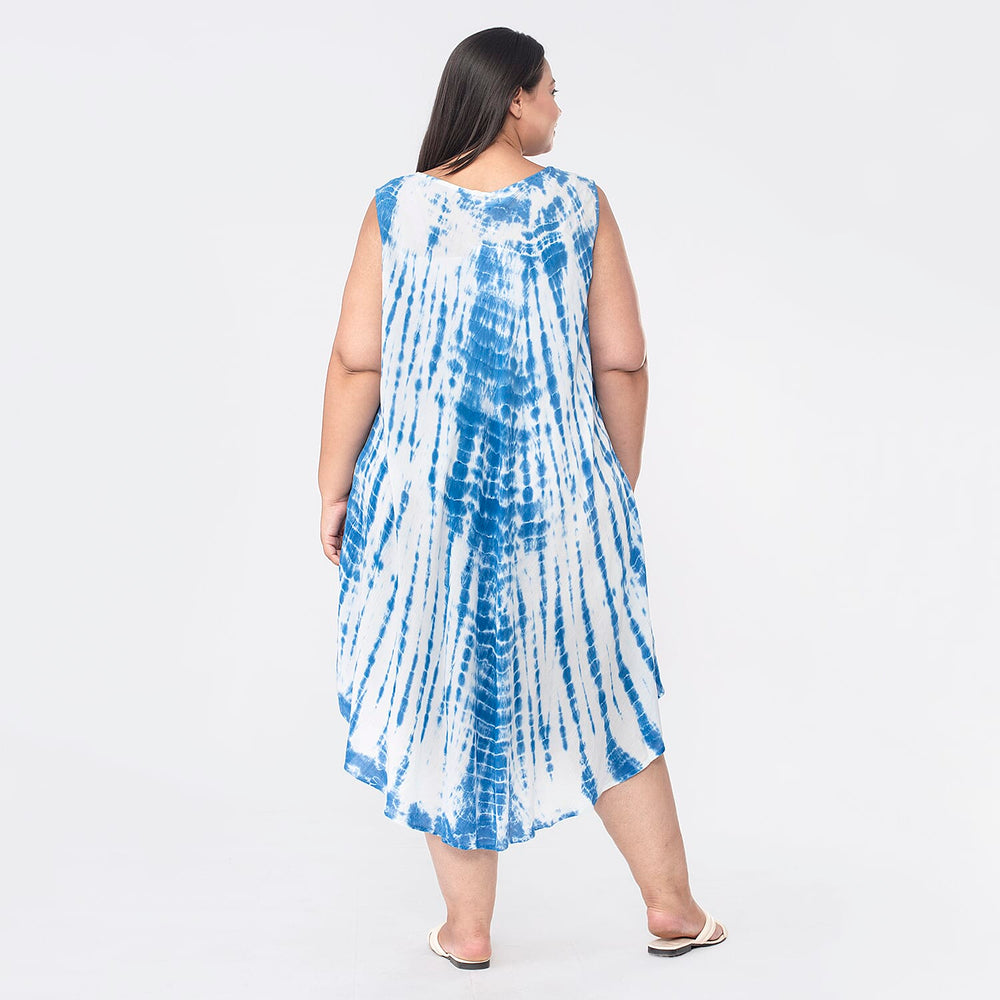 Tamsy 100% Viscose Tie Dye Dress (One Size, 8-18) - Blue