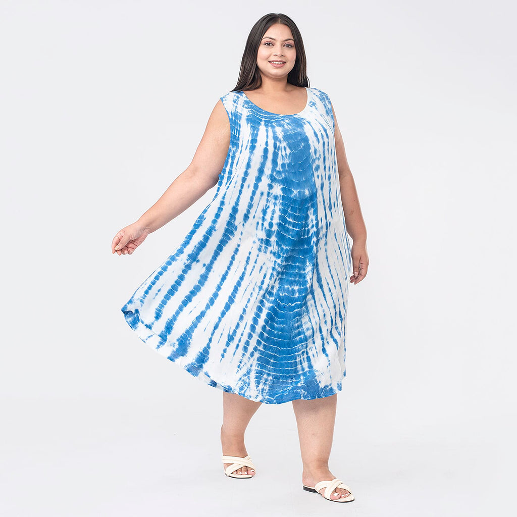 Tamsy 100% Viscose Tie Dye Dress (One Size, 8-18) - Blue