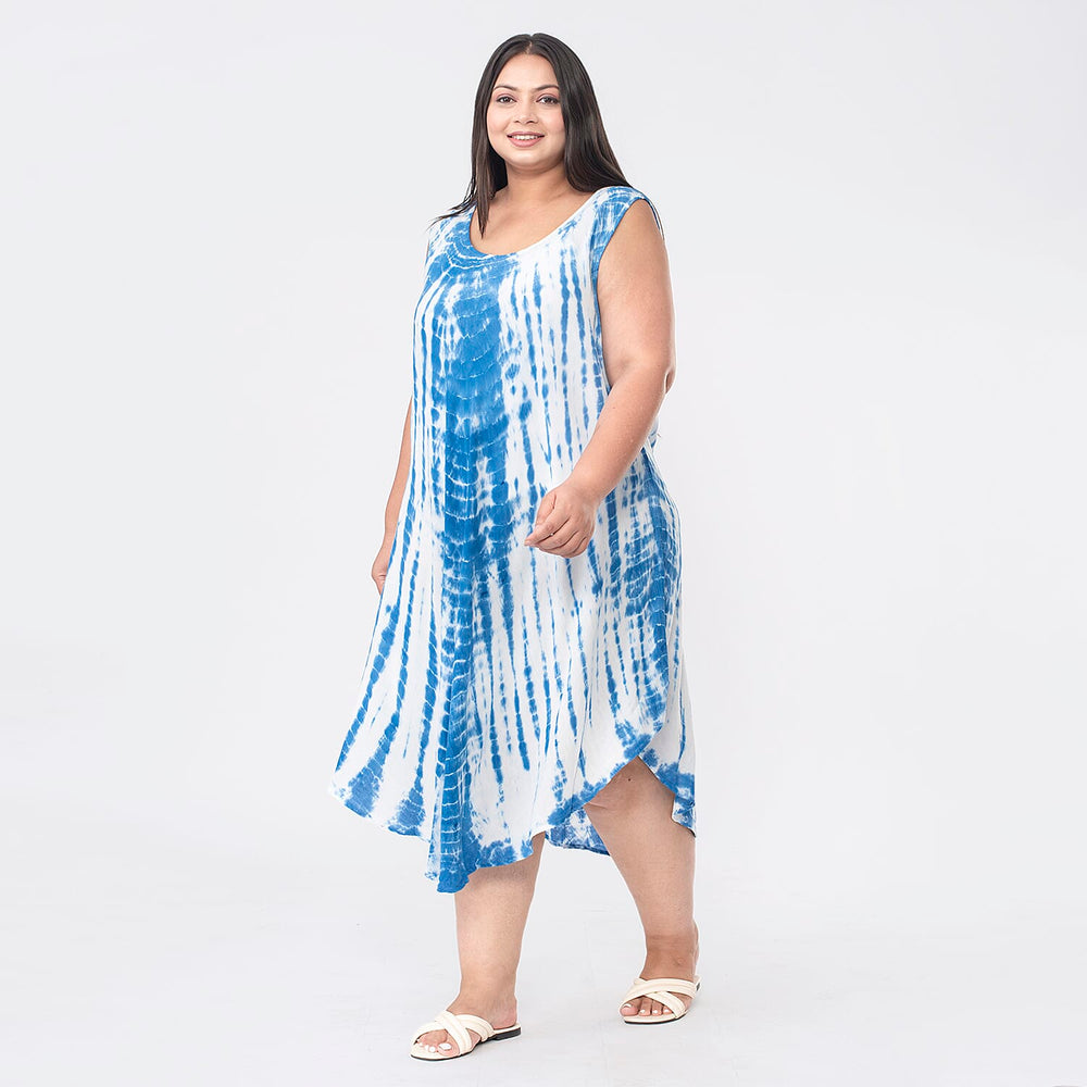 Tamsy 100% Viscose Tie Dye Dress (One Size, 8-18) - Blue