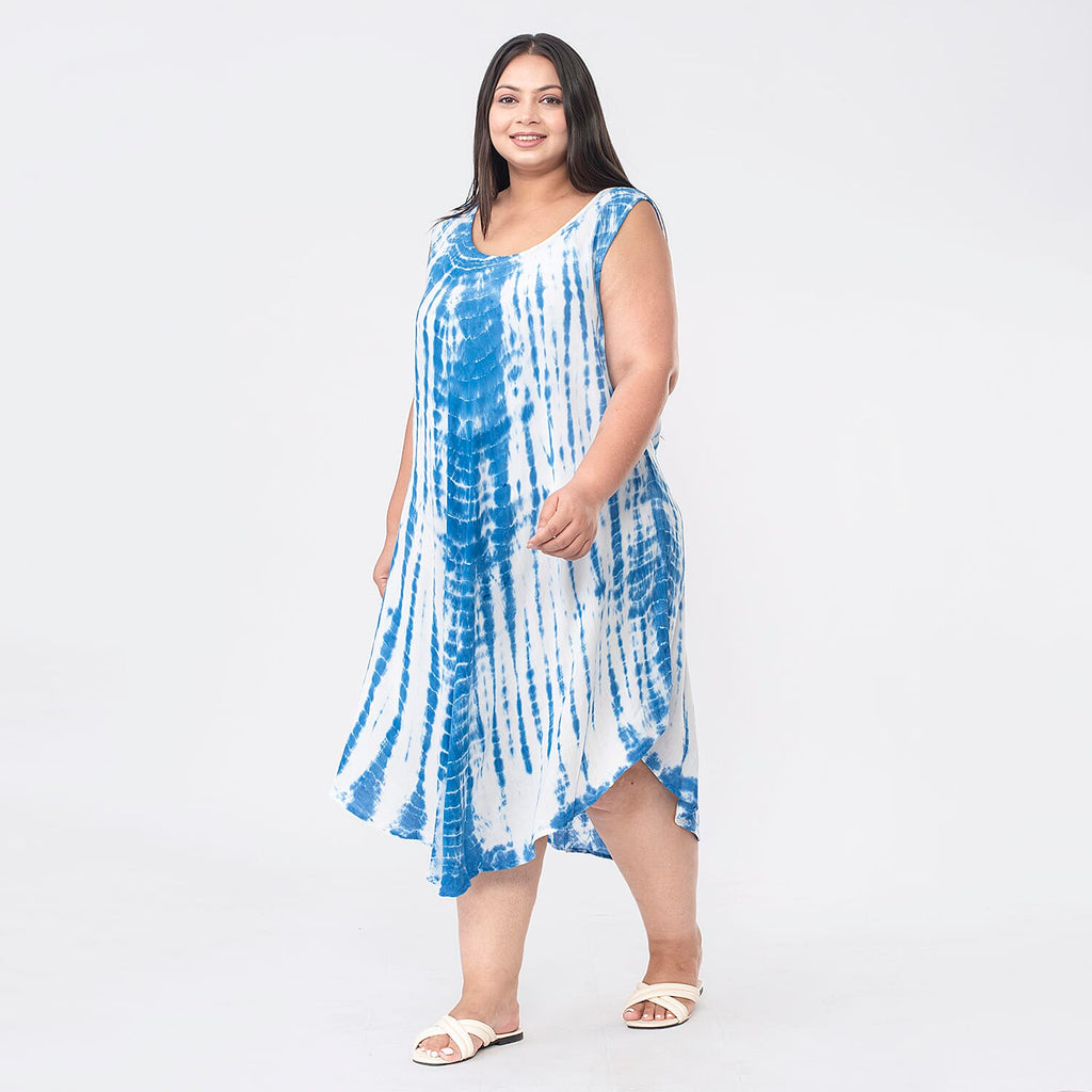 Tamsy 100% Viscose Tie Dye Dress (One Size, 8-18) - Blue