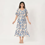 Tamsy Viscose Printed Dress (Size 128x1 cm) - Ecru & Black
