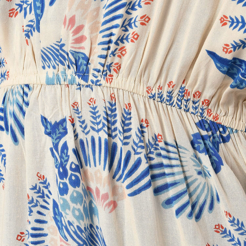 Tamsy Viscose Printed Dress (Size 128x1 cm) - Ecru & Black