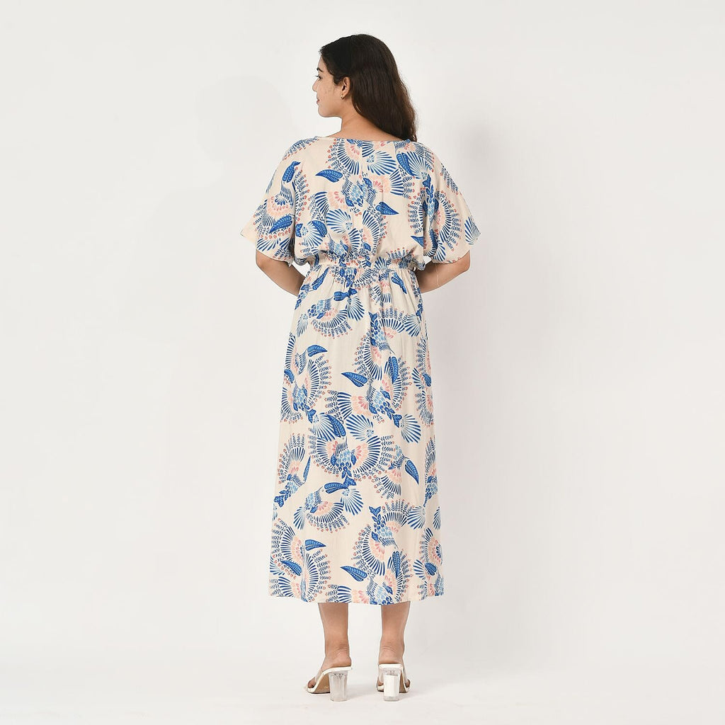 Tamsy Viscose Printed Dress (Size 130x1 cm) - Ecru & Black