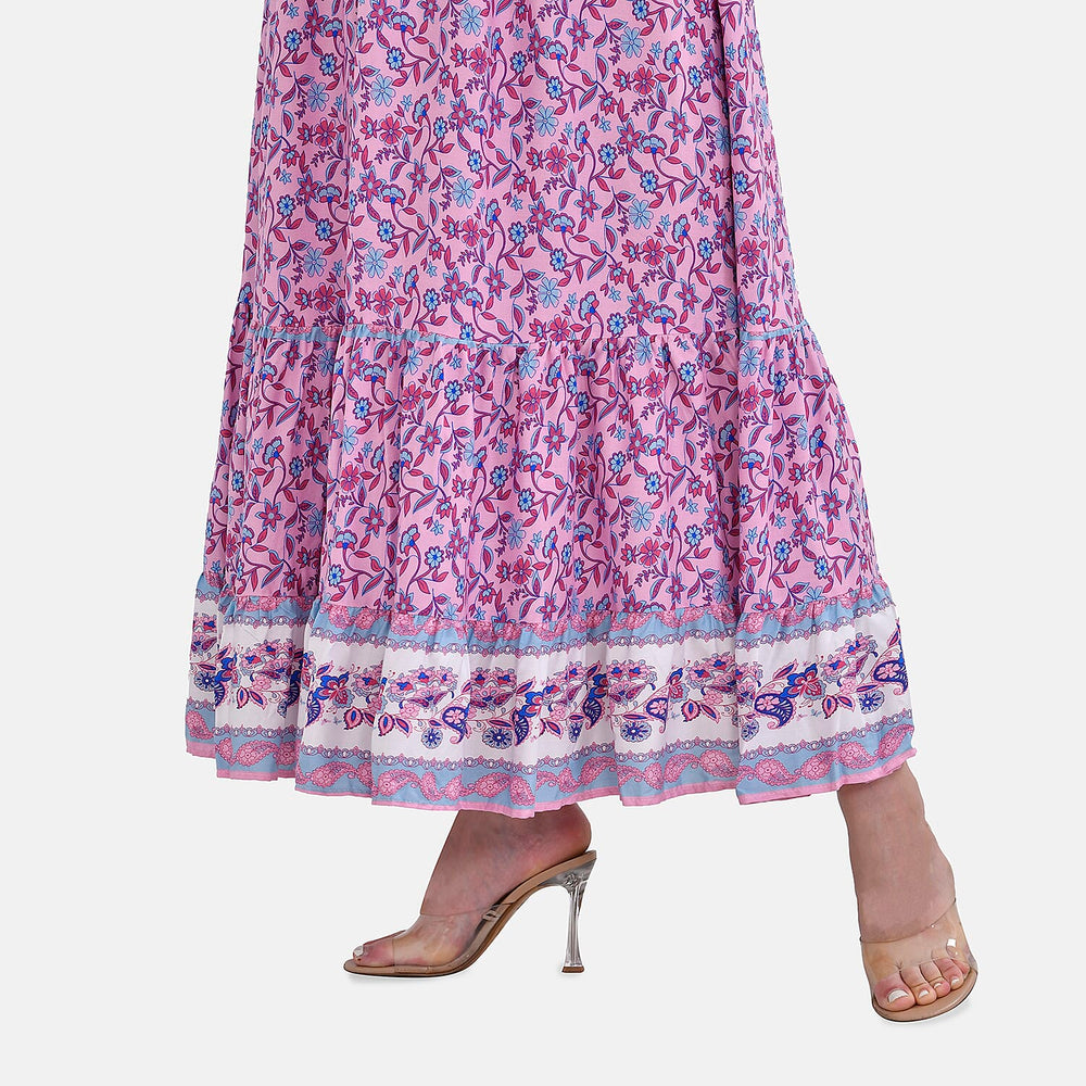 100%Viscose Placement Print Boho Midi Dress (One Size 8 -18) - Purple