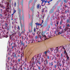 100%Viscose Placement Print Boho Midi Dress (One Size 8 -18) - Purple