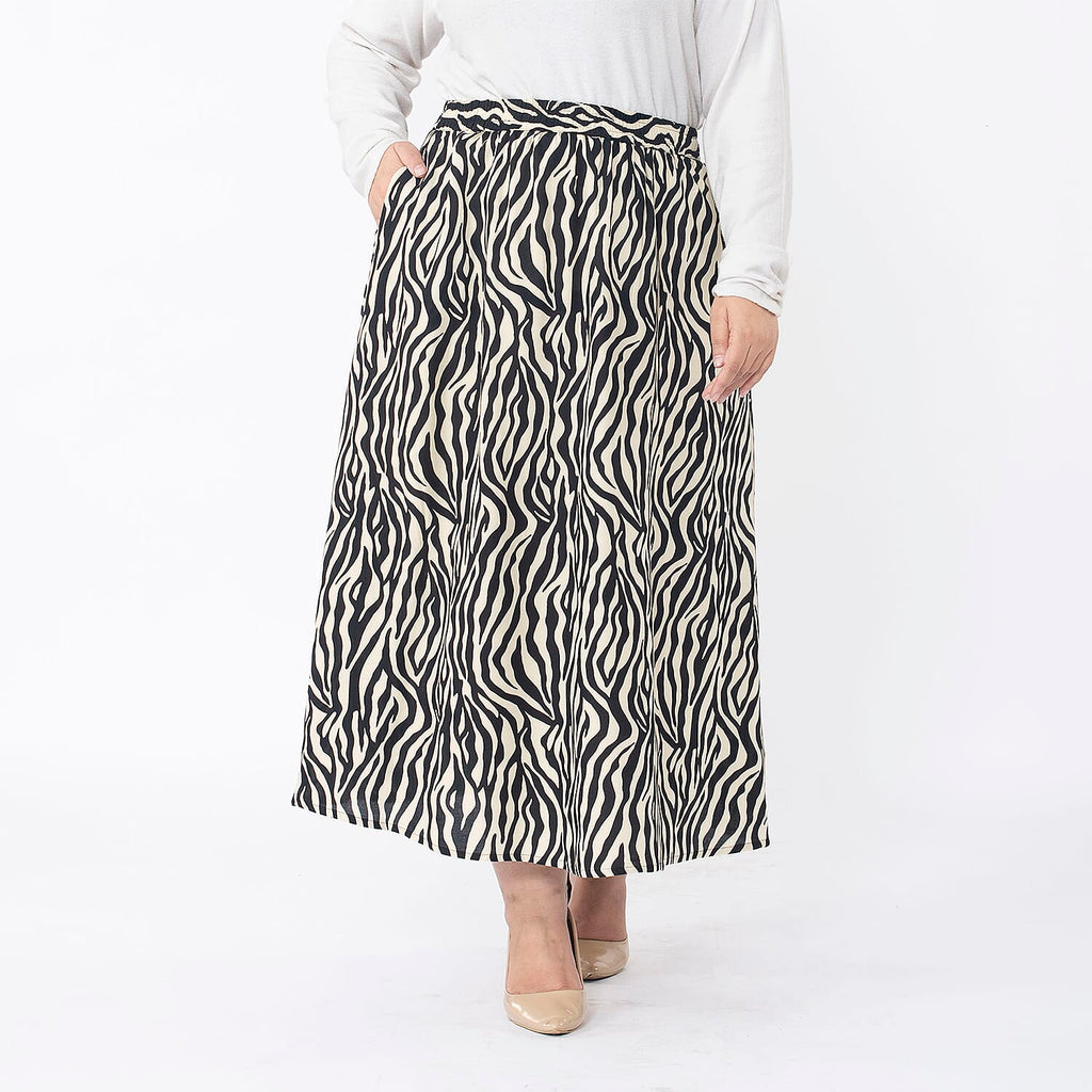 TAMSY 100% Viscose Printed Skirt with Elastic on Waist (Size M) - Teal