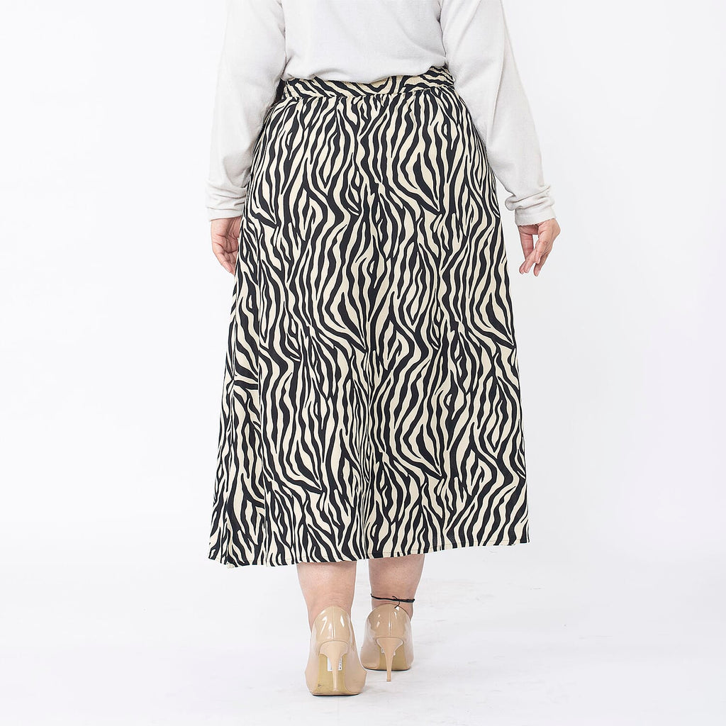 TAMSY 100% Viscose Printed Skirt with Elastic on Waist (Size L) - Teal