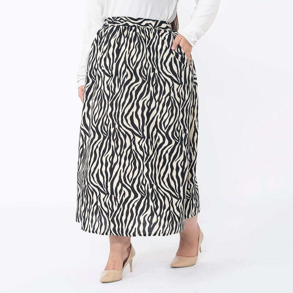 TAMSY 100% Viscose Printed Skirt with Elastic on Waist (Size L) - Teal