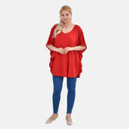 TAMSY 100% Viscose Printed V-Neck Top (One Size) - Red