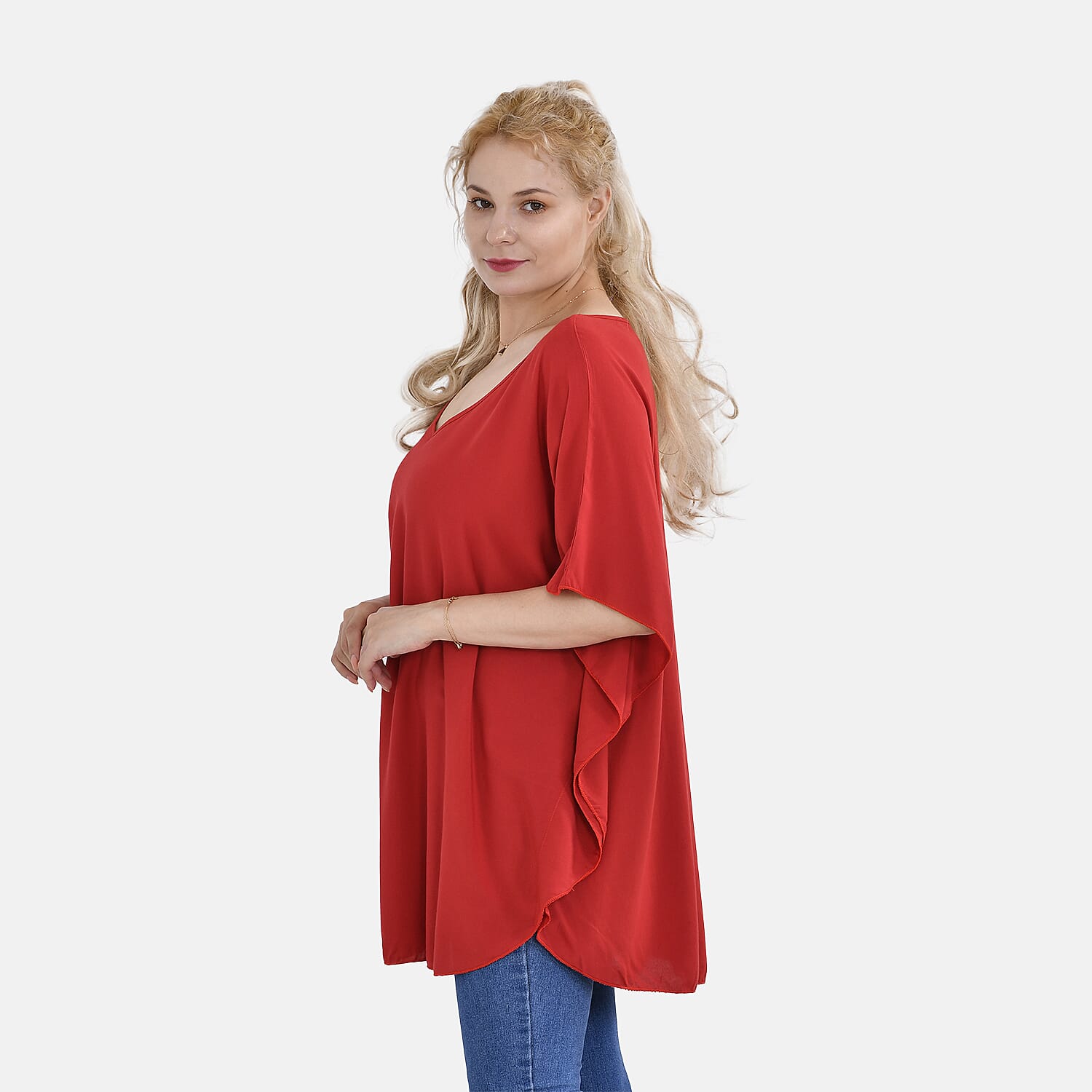 TAMSY 100% Viscose Printed V-Neck Top (One Size) - Red