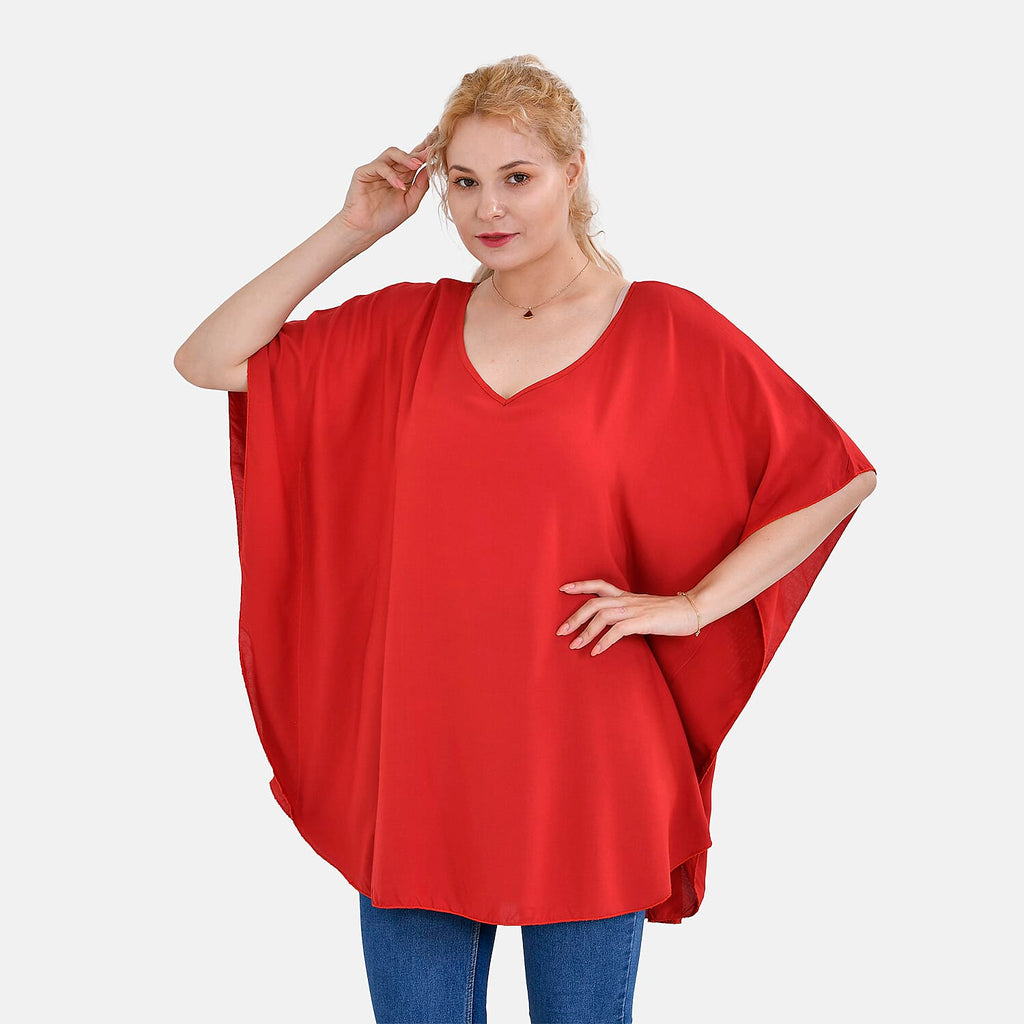 TAMSY 100% Viscose Printed V-Neck Top (One Size) - Red