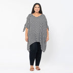 Tamsy 100% Viscose Cold Shoulder Longline Top (One Size Curve,20-26) - Black - Off White