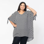Tamsy 100% Viscose Cold Shoulder Longline Top (One Size Curve,20-26) - Black - Off White