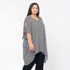 Tamsy 100% Viscose Cold Shoulder Longline Top (One Size Curve,20-26) - Black - Off White