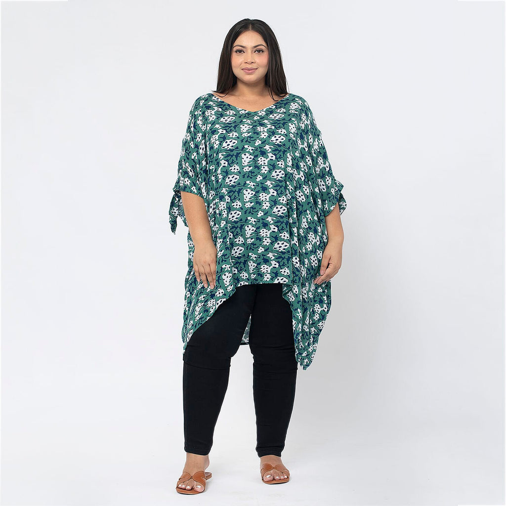 Tamsy 100% Viscose Cold Shoulder Longline Top (One Size,8-18) - Green and Navy