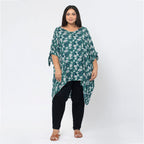 Tamsy 100% Viscose Cold Shoulder Longline Top (One Size,8-18) - Green and Navy