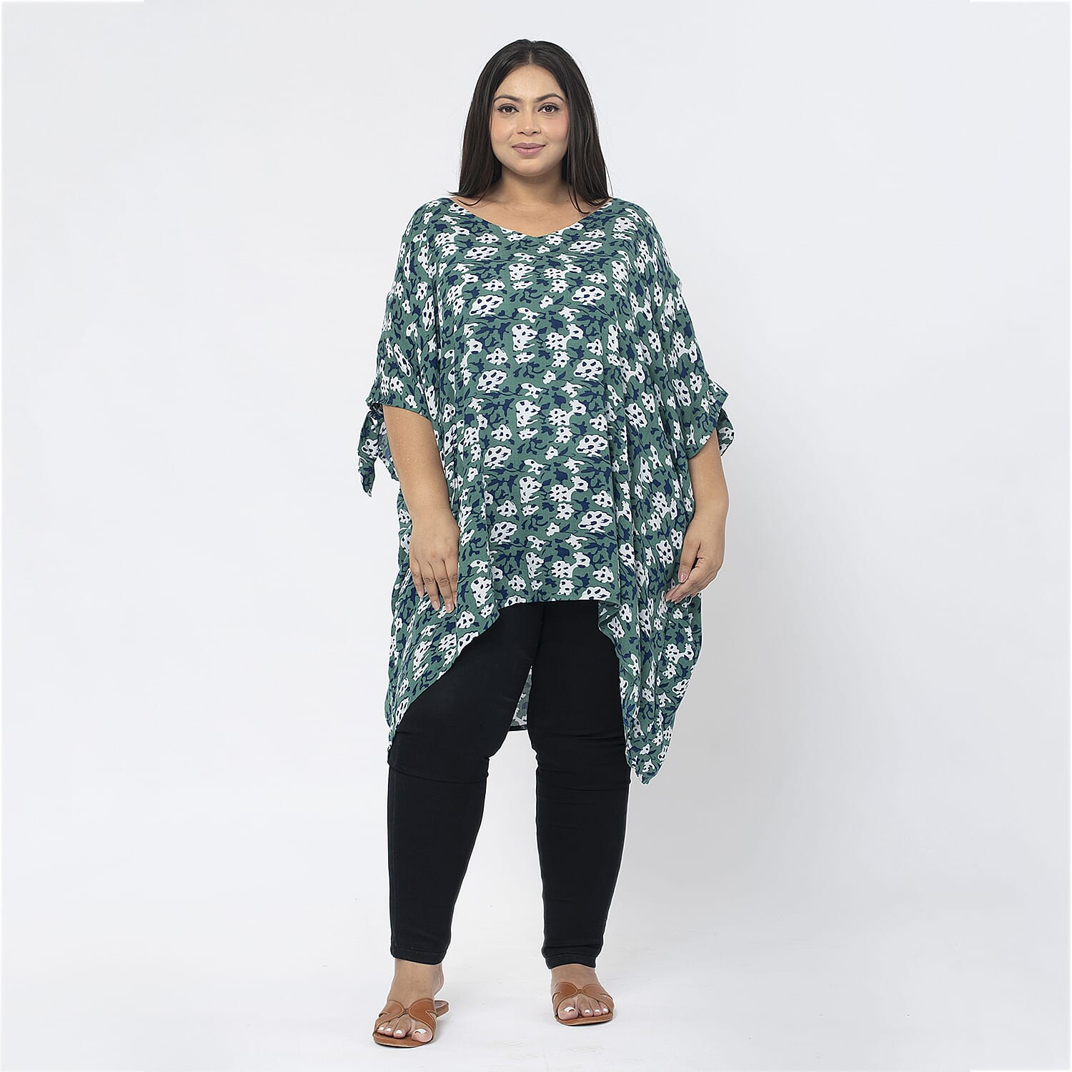 Tamsy 100% Viscose Cold Shoulder Longline Top (One Size,8-18) - Green and Navy