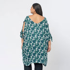 Tamsy 100% Viscose Cold Shoulder Longline Top (One Size,8-18) - Green and Navy