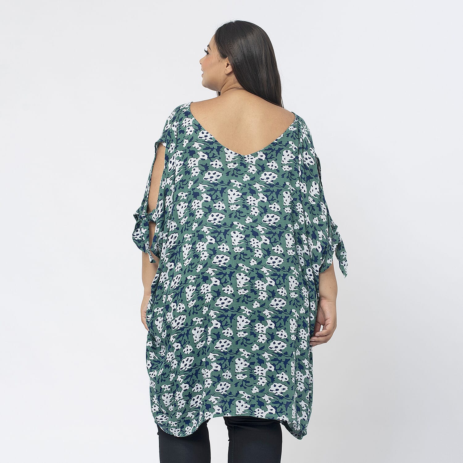 Tamsy 100% Viscose Cold Shoulder Longline Top (One Size,8-18) - Green and Navy