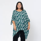 Tamsy 100% Viscose Cold Shoulder Longline Top (One Size,8-18) - Green and Navy