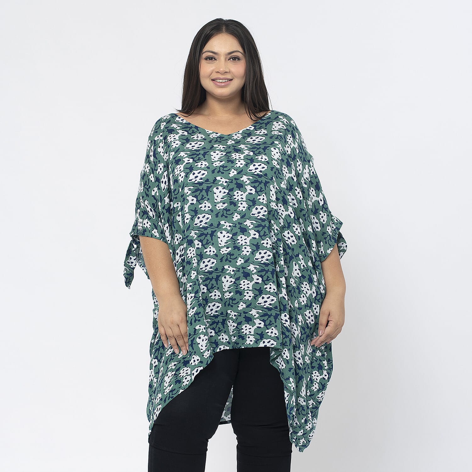 Tamsy 100% Viscose Cold Shoulder Longline Top (One Size,8-18) - Green and Navy