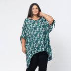 Tamsy 100% Viscose Cold Shoulder Longline Top (One Size,8-18) - Green and Navy