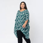 Tamsy 100% Viscose Cold Shoulder Longline Top (One Size,8-18) - Green and Navy
