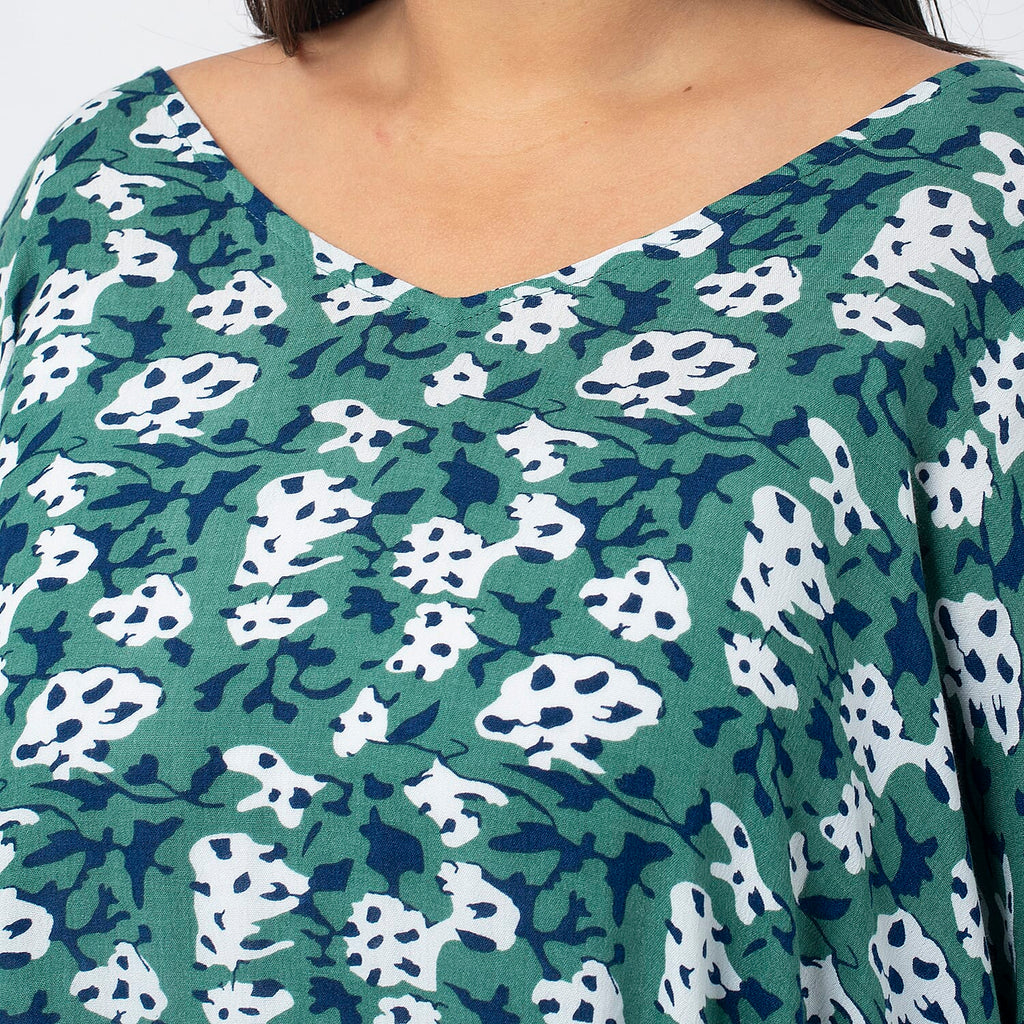 Tamsy 100% Viscose Cold Shoulder Longline Top (One Size,8-18) - Green and Navy