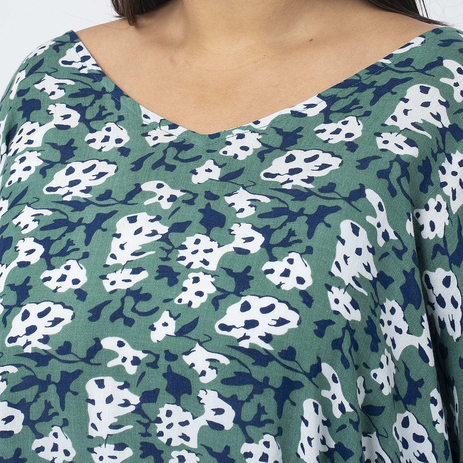 Tamsy 100% Viscose Cold Shoulder Longline Top (One Size,8-18) - Green and Navy