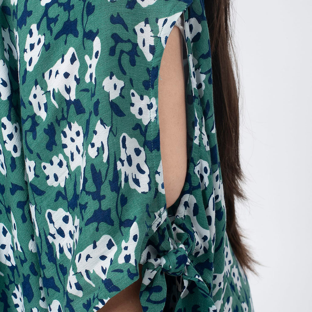 Tamsy 100% Viscose Cold Shoulder Longline Top (One Size,8-18) - Green and Navy