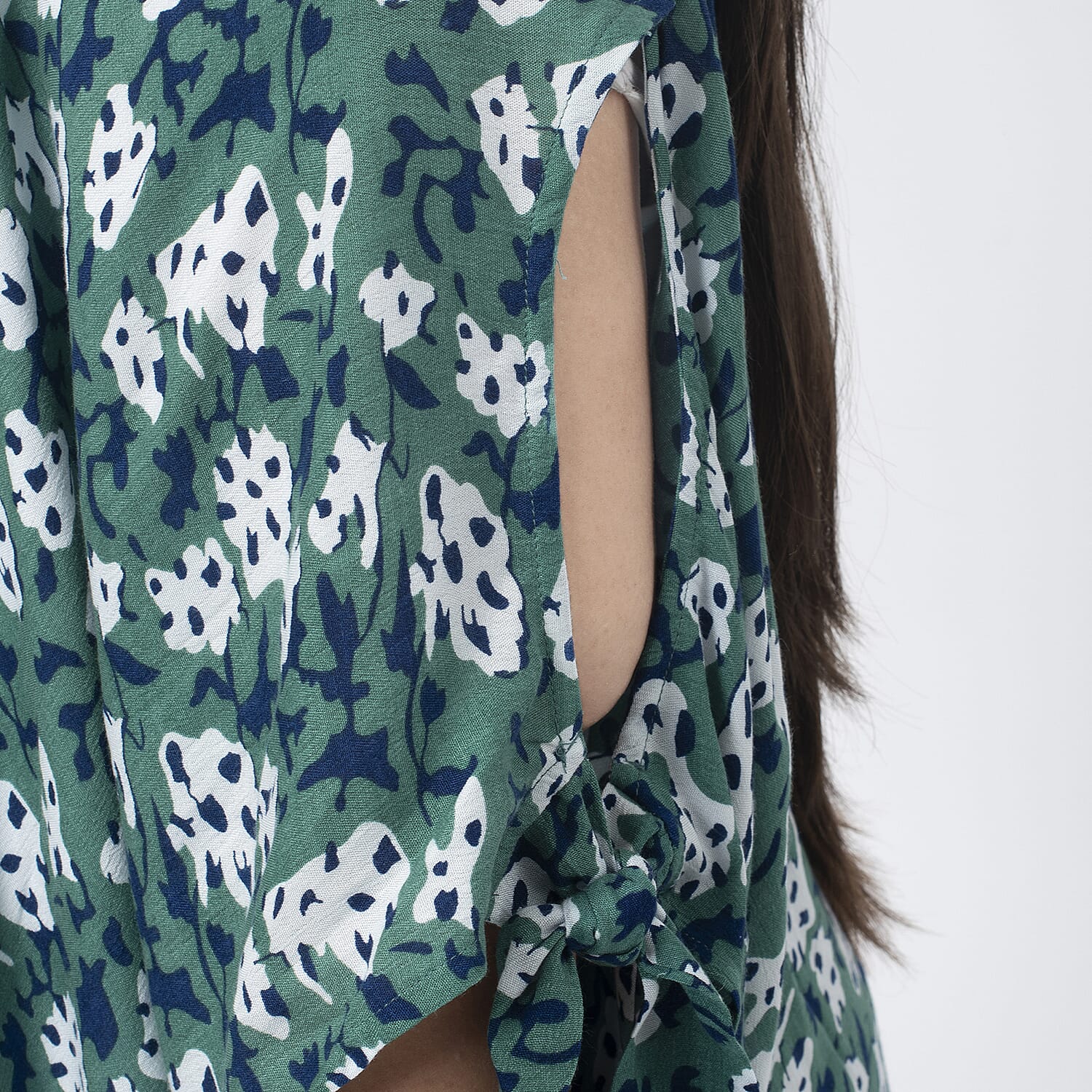 Tamsy 100% Viscose Cold Shoulder Longline Top (One Size,8-18) - Green and Navy