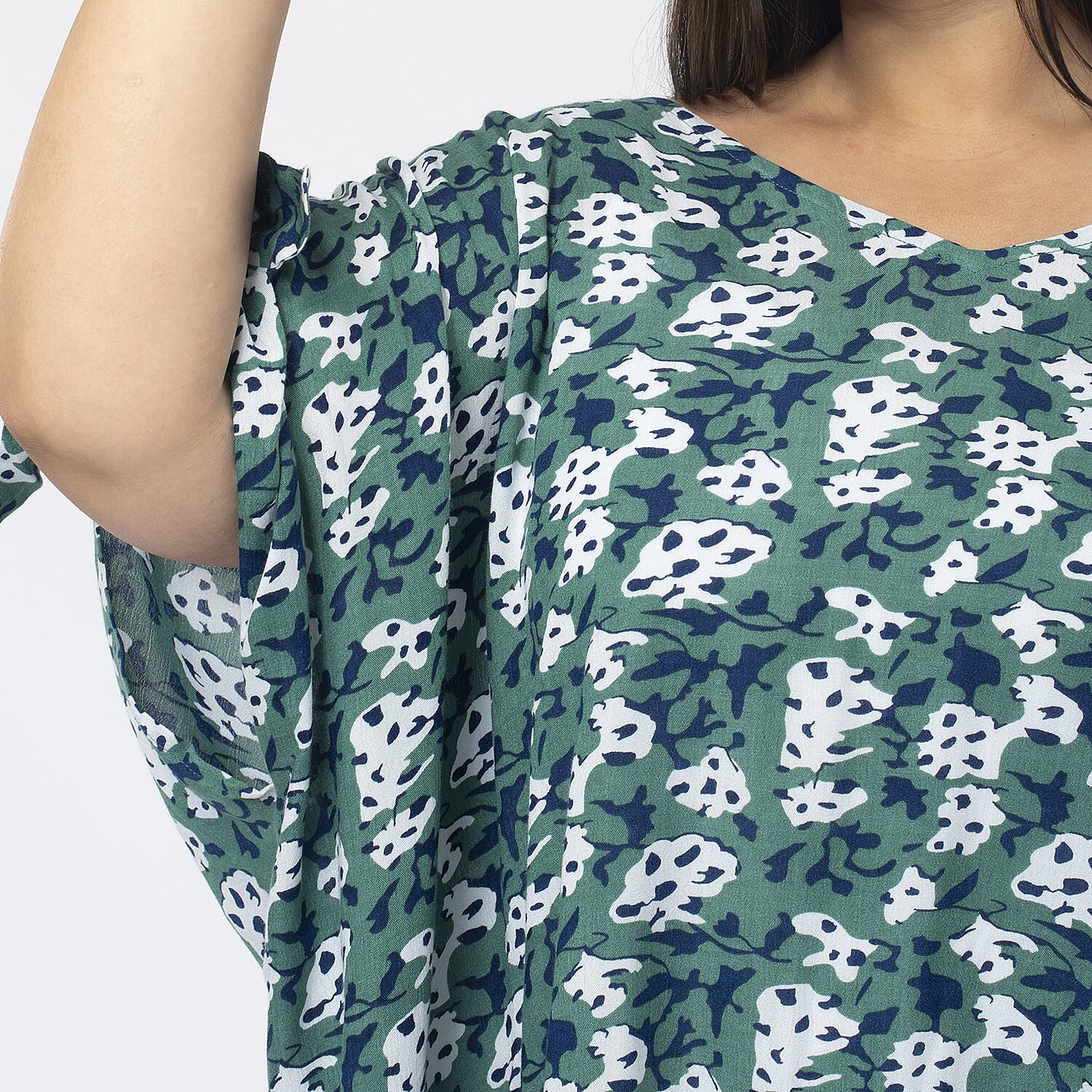Tamsy 100% Viscose Cold Shoulder Longline Top (One Size,8-18) - Green and Navy