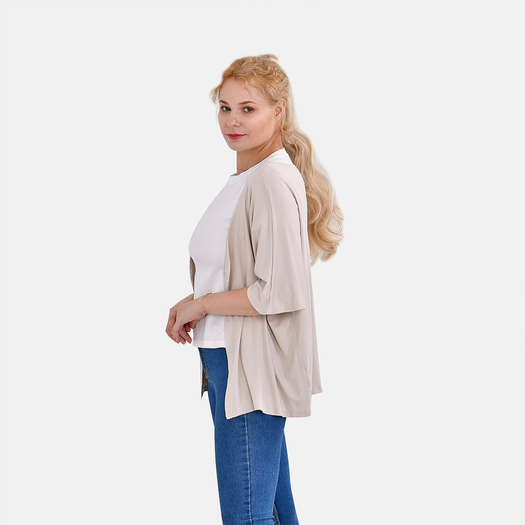Tamsy V-Neck Mid-Sleeve Cardigan (One Size) - Beige