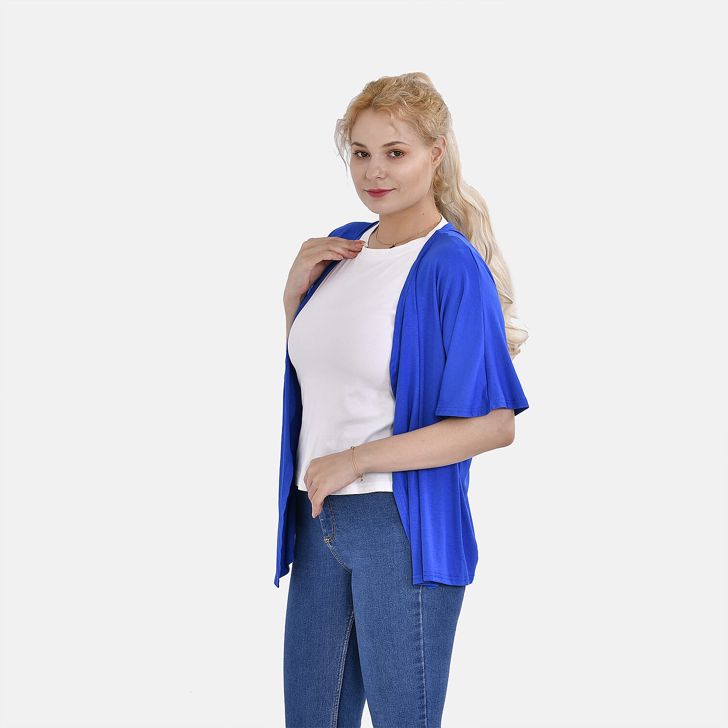 Tamsy V-Neck Mid-Sleeve Cardigan (One Size) - Blue