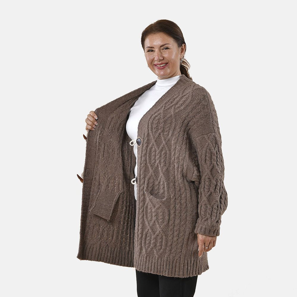 TAMSY Long Cardigan with Buttons (Size 8-22) - Beige