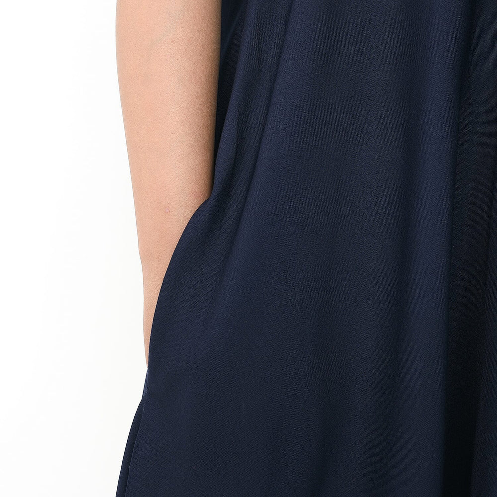 TAMSY 100% Viscose Umbrella Style Round Neck Dress with Sleeve (One Size) - Sapphire
