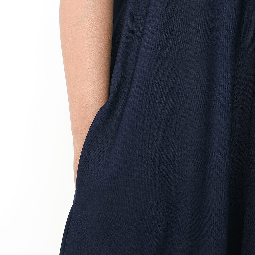 TAMSY 100% Viscose Umbrella Style Round Neck Dress with Sleeve (One Size) - Sapphire