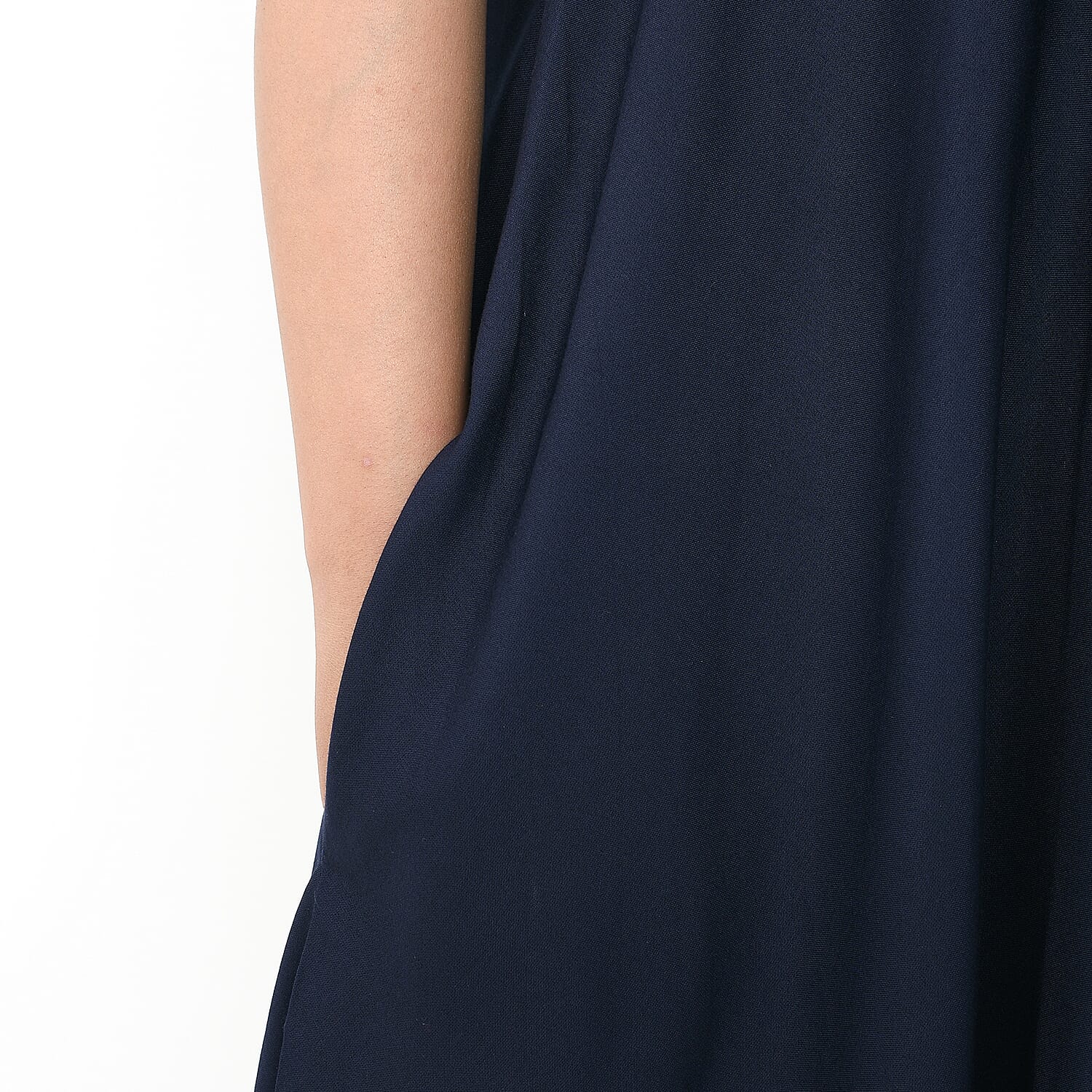 TAMSY 100% Viscose Umbrella Style Round Neck Dress with Sleeve (One Size) - Sapphire