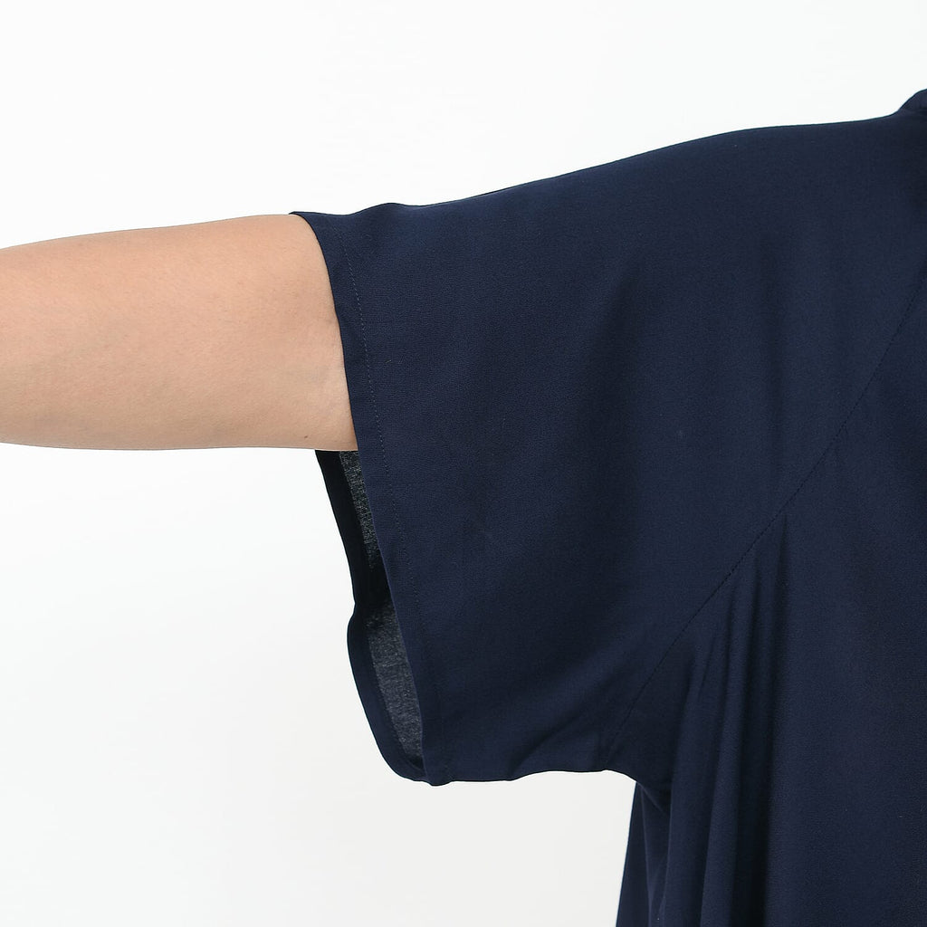 TAMSY 100% Viscose Umbrella Style Round Neck Dress with Sleeve (One Size) - Sapphire