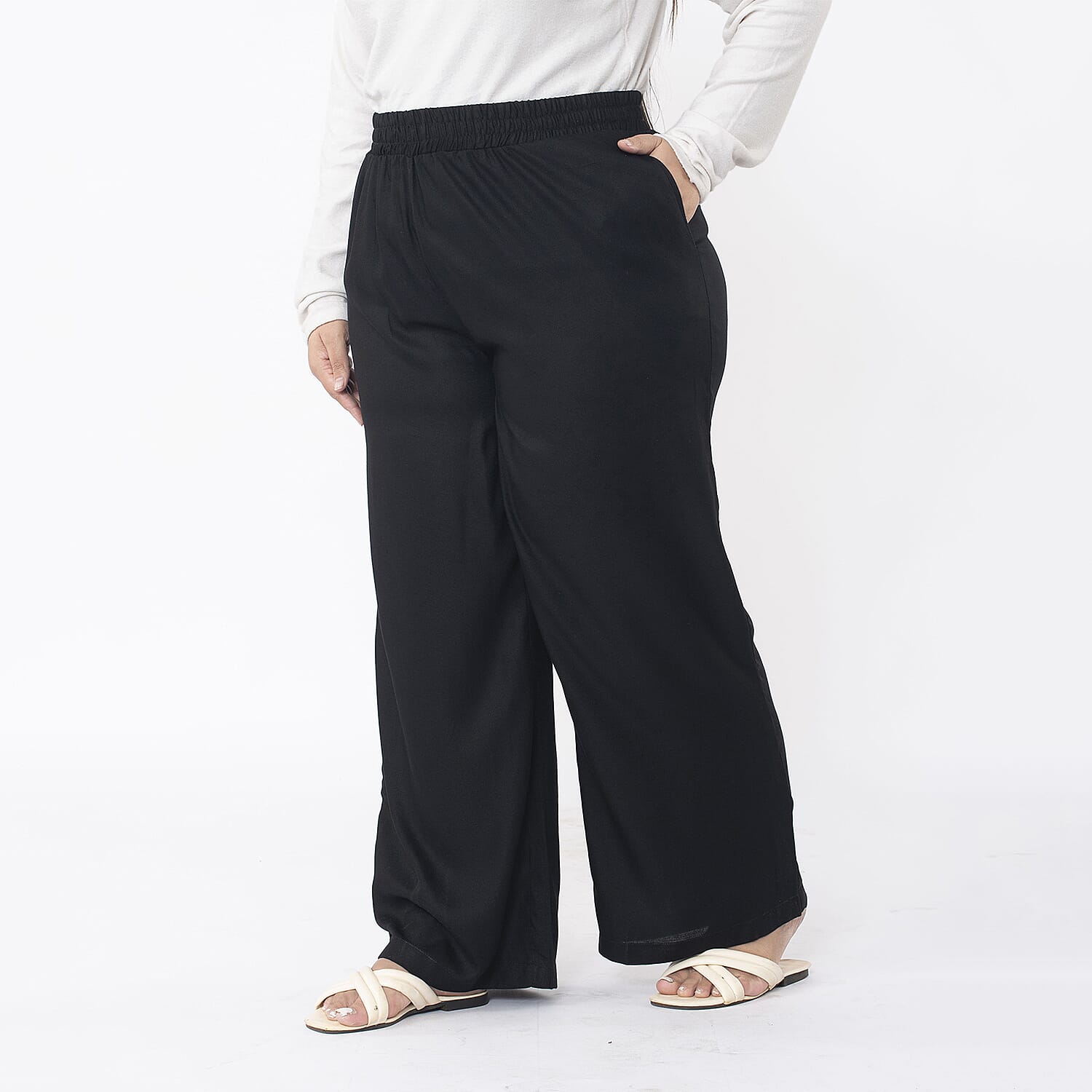 TAMSY 100% Viscose Solid Pant (Size S,8-10) - Black