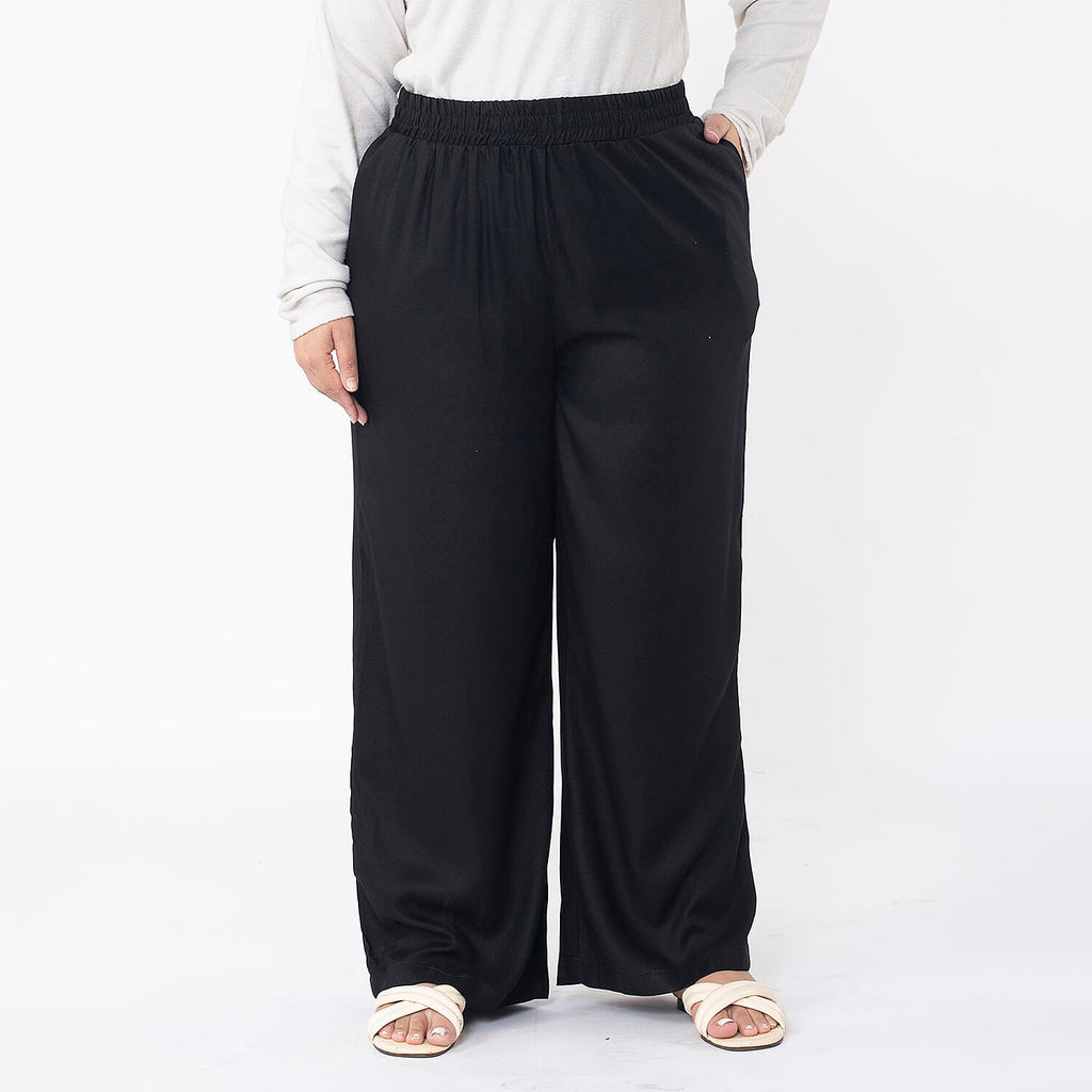 TAMSY 100% Viscose Solid Pant (Size S,8-10) - Black