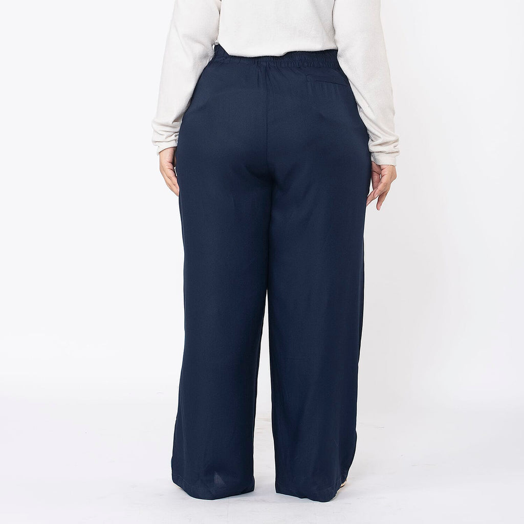 TAMSY 100% Viscose Solid Pant (Size S,8-12) - Navy