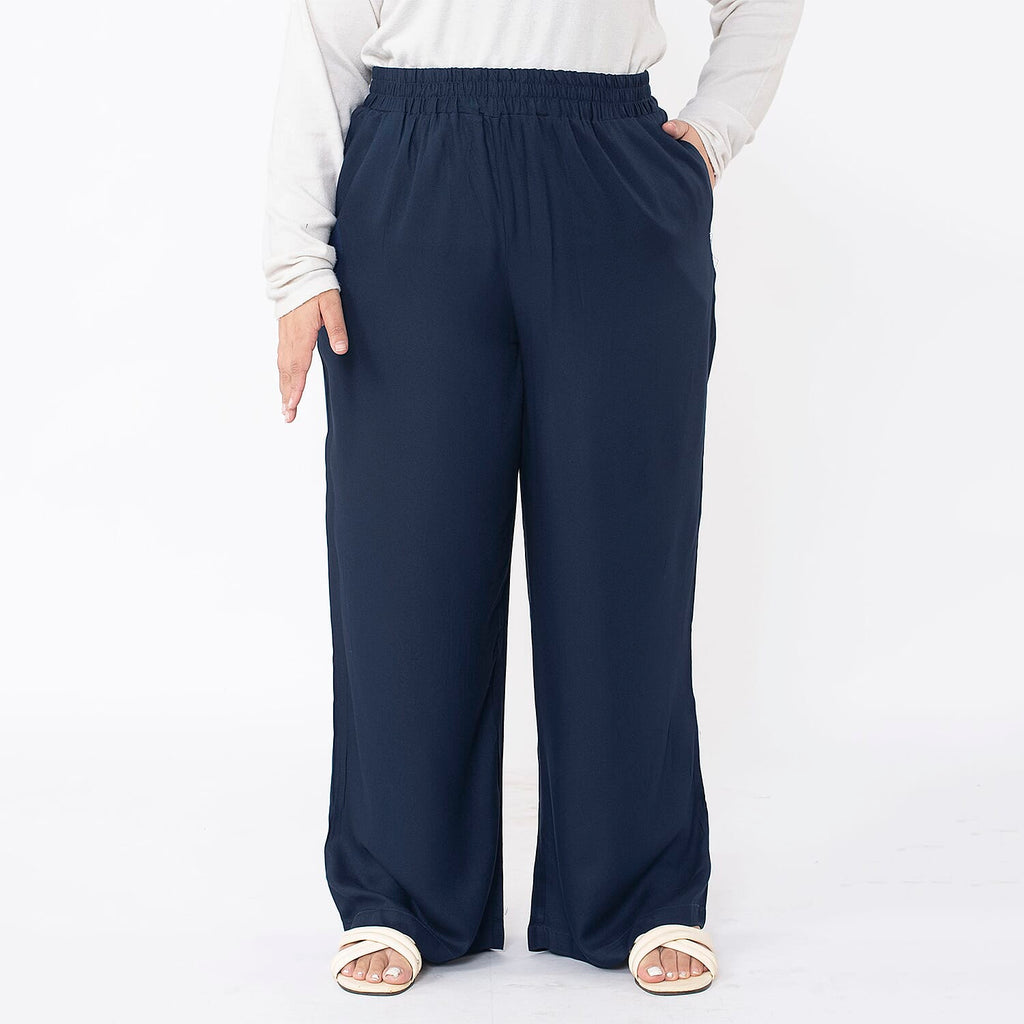 TAMSY 100% Viscose Solid Pant (Size S,8-12) - Navy